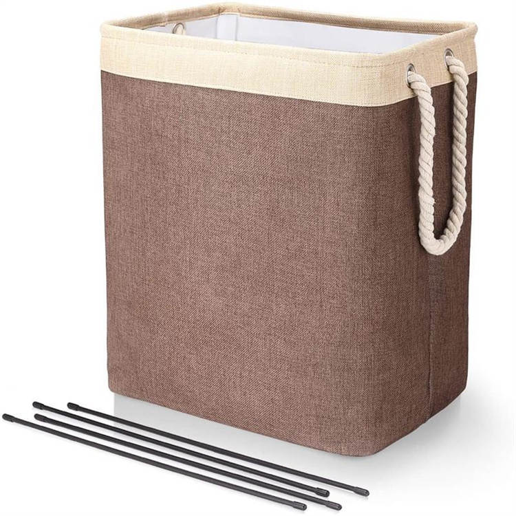 65L Collapsible Linen Laundry Basket with Rope Handle For Bathroom,Toys and Clothing Organization - Beige+Coffee