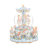 Carousel Snow Globe with Light Music Box Birthday Gift for Girls-Blue