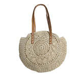 Round Straw Bag Large Woven Summer Beach Tote Handbags for Women Vacation-Beige