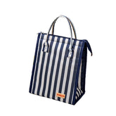 Waterproof Oxford Cloth Picnic Bag Insulated Lunch Bento Handbag-Blue Stripes