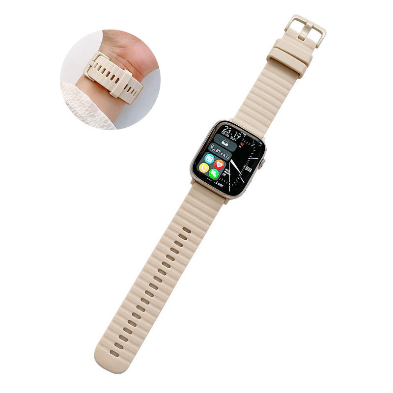 Silicone Wave Pattern Watch Band Compatible with Apple Watch- Beige