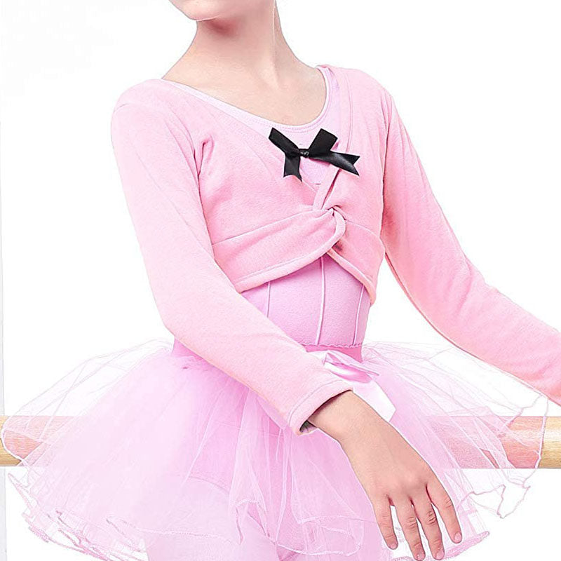 Kids Long Sleeve Wrap Tops Leotards for Girls Dance Ballet Cardigan Bolero-Pink