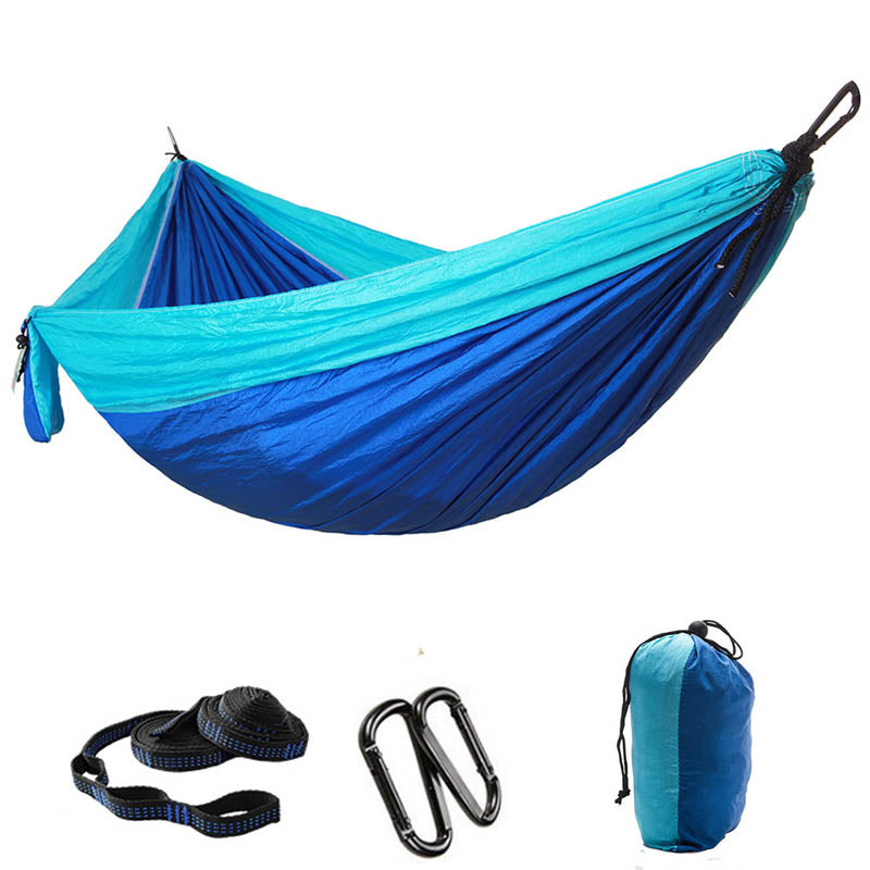 Camping Portable Hammocks with 2 Tree Straps for Travel Beach Backyard-SkyBlue/Blue