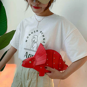 Dinosaur Shape Crossbody Shoulder Bag Women Pu Leather Rivet Chic Clutch-Red