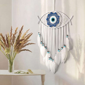 Evil Eye Dream Catcher Feather Wall Pendant Home Decoration-White