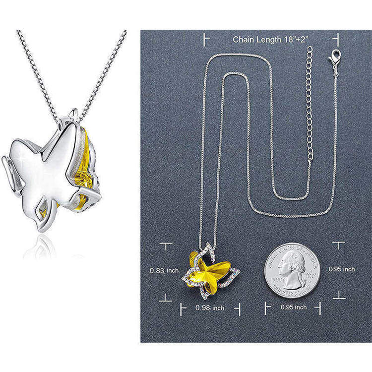 Butterfly Birthstone Crystal Pendant Necklace Gifts for Women Girls-Yellow