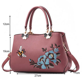 Women Satchel Bags Crossbody Embroidery Handbags-Pink