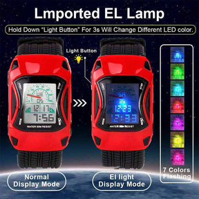 Kids Waterproof Sports Watches Digital LED Car Shape Watches-Red