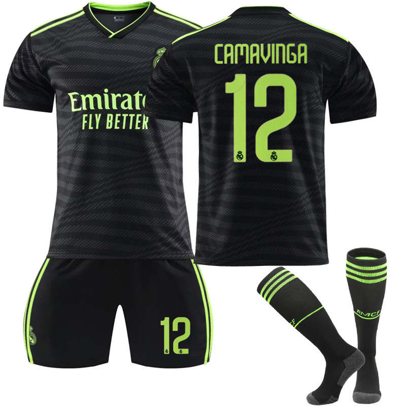 Real Madrid Second Away Jersey 2022-23 CAMAVINGA #12 Soccer Jersey Kids Adult 3-Pieces Jersey Kits