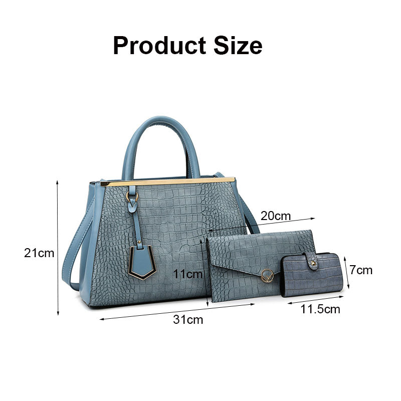 3Pcs Women Tote Bags Large Capacity Crack Design Fashion Purse-Blue