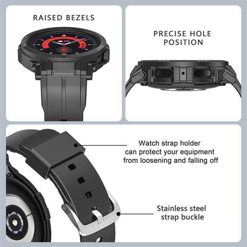 TPU Rugged Watchbands with Protective Case for Samsung Galaxy Watch 5 Pro 45mm Watch 4-Black