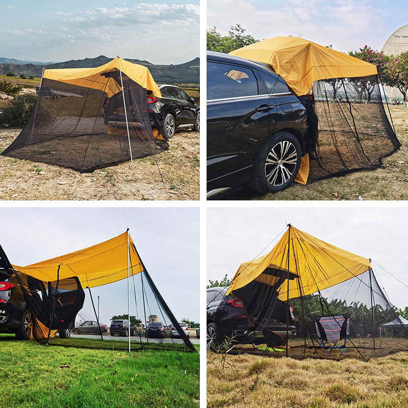 Portable Car Awning Sun Shelter with Mosquito Net for Camping-Orange