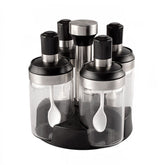 Revolving 4-Jar Seasoning Organizer Rack Built-in Spoon Moisture-Proof-SS304 Lid