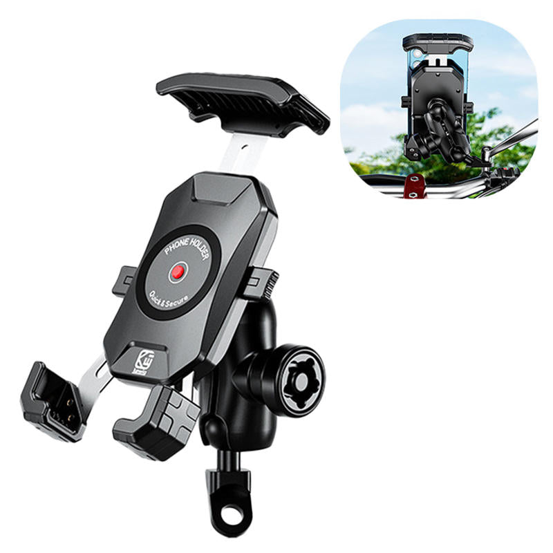 Anti-Theft Motorcycle Phone Mount 360 Rotation for 4.0-7.0 Inch Smartphones-Rearview Mirror