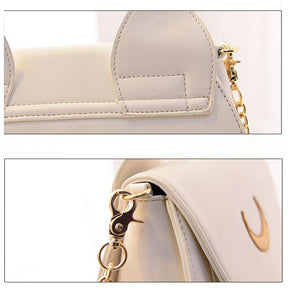 Moon Luna Cat Purses Pu Leather Shoulder Messenger Bag-White