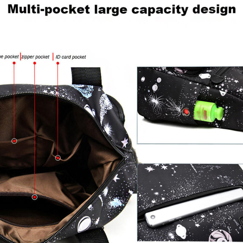 Womens Lightweight Floral Top Handle Handbag Multi-pockets Nylon Shoulder Bag-Grey
