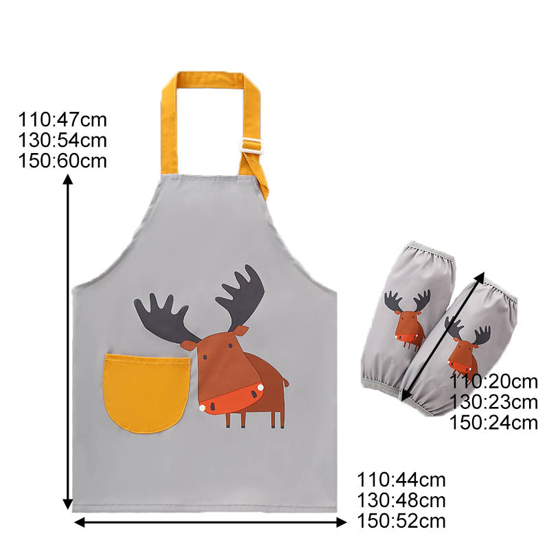 Kids Cartoon Animal Pattern Painting Waterproof Apron Set-Deer