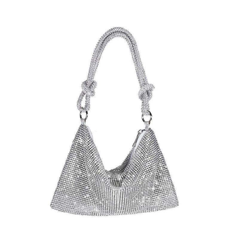 Rhinestone Purse Shiny Womens Party Handbag Hobo Bag-Silver