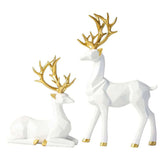 2Pcs Nordic Resin Geometric Elk Sitting Standing Deer Statues for Living Room-White