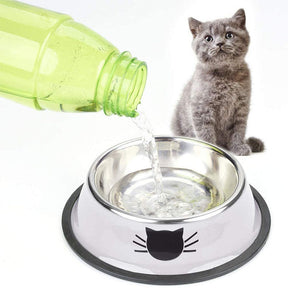 2PCS Pet Bowl Stainless Steel Non-Skid Base Dog Cat Bowl-GrayBlack