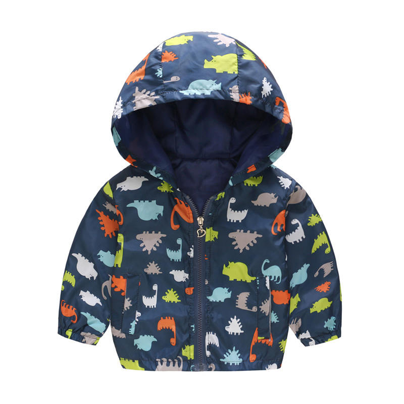 Boys Girls Cartoon Print Zip Lightweight Jacket Hooded Coats Casual Windbreaker-14