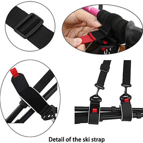 Adjustable Ski Strap with Detachable Hook Loop Skiing Equipment-Black