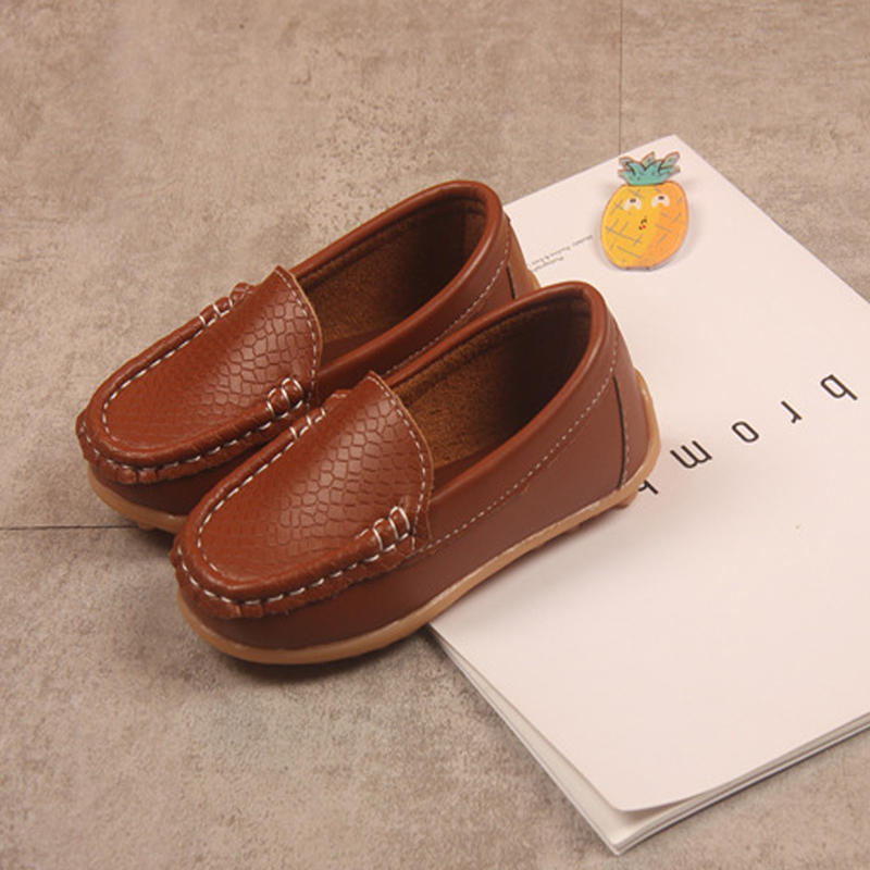 Casual Toddler Flat Shoes Boys Girls Soft Slippery Loafers-Brown