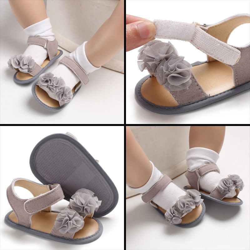 Baby Walker Shoes for Girls Flats Anti-Slip Open Toe Sandals-Grey