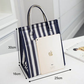 Waterproof Portable Lunch Bento Bag Velcro Insulated Picnic Handbag-Blue Stripes