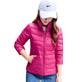 Lookbook Womens Lightweight Puffer Jacket Winter Stand Collar Short Coat-Rose Red