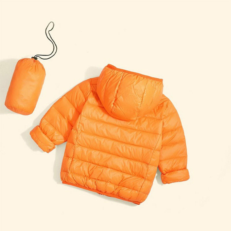 Baby Boys Girls Hooded Winter Lightweight Down Jacket Packable Down Coat-Orange