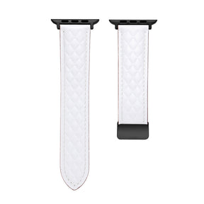 Vintage Leather Band Folding Buckle Replacement Strap for Apple Watch-White