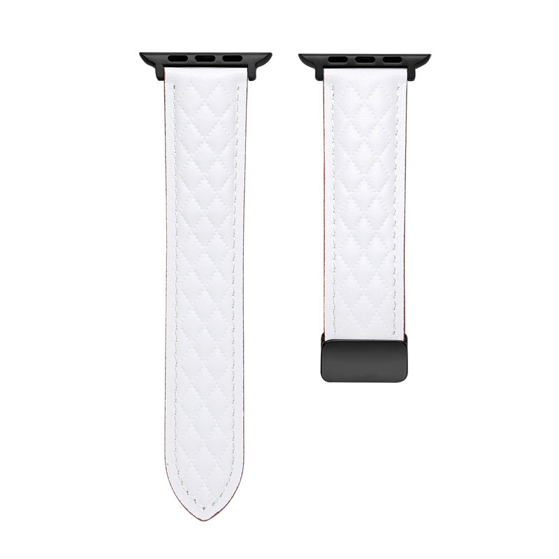 Vintage Leather Band Folding Buckle Replacement Strap for Apple Watch-White