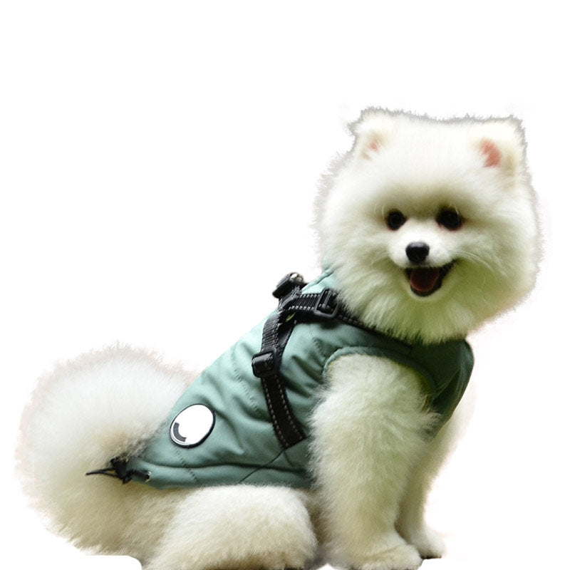 Dog Vest Harness for Winter Windproof Fleece Lined Warm Puppy Jacket-Green