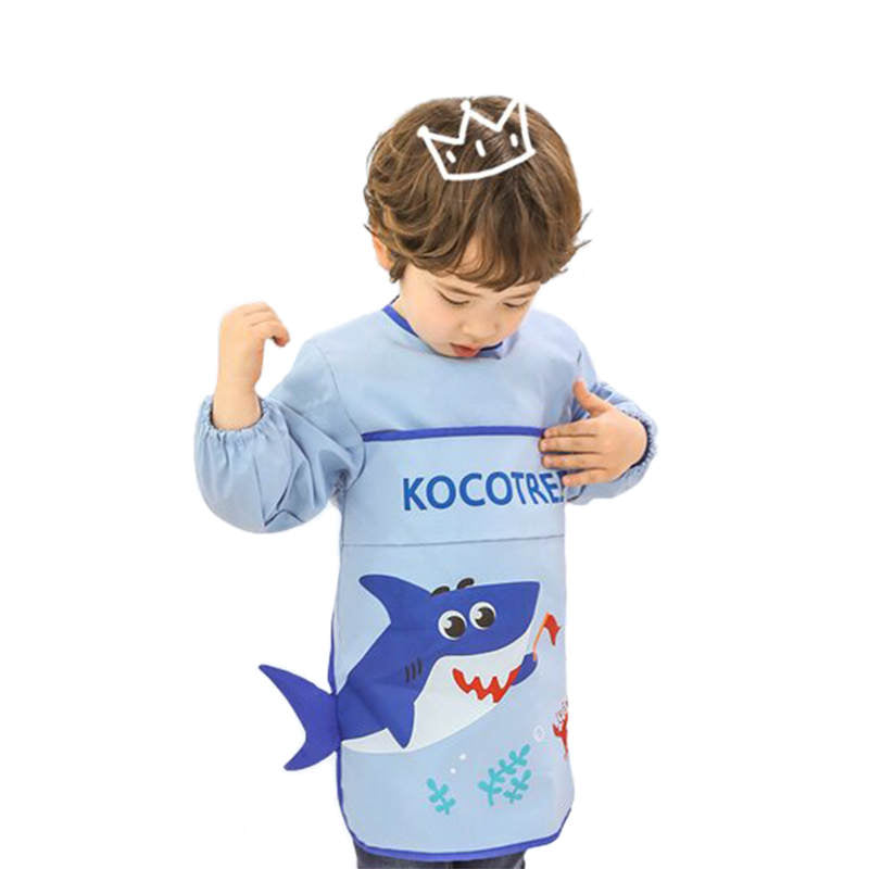 Children Waterproof Art Smock Painting Round Neck Aprons-Shark