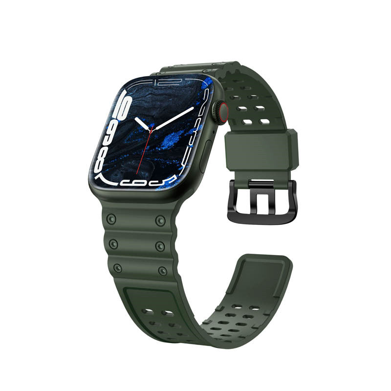 Shockproof Silicone WatchBand Double Breasted Straps for iWatch-DarkGreen