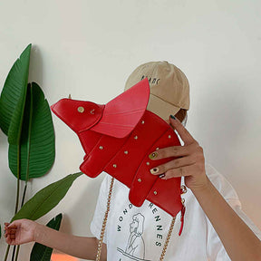 Dinosaur Shape Crossbody Shoulder Bag Women Pu Leather Rivet Chic Clutch-Red