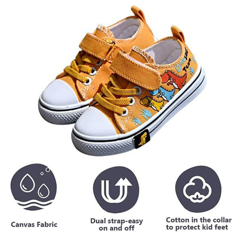 Toddler-Unisex Canvas Sneakers Cartoon Dinasour Slip on Shoes-Yellow