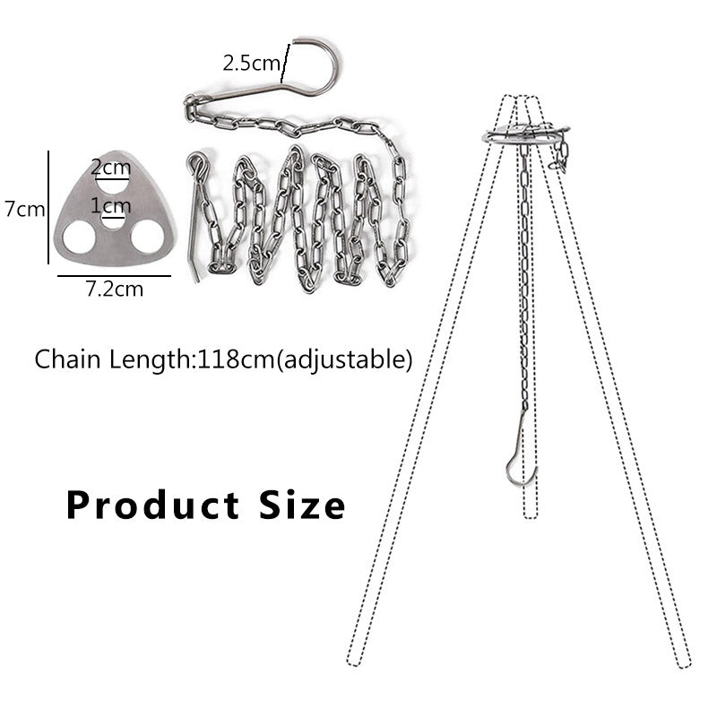 Stainless Steel Camping Tripod Board with Adjustable Chain for Hanging Cookware