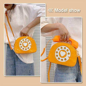 Women Telephone Shaped Handbag Retro Phone Top-Handle Crossbody Bags-Orange