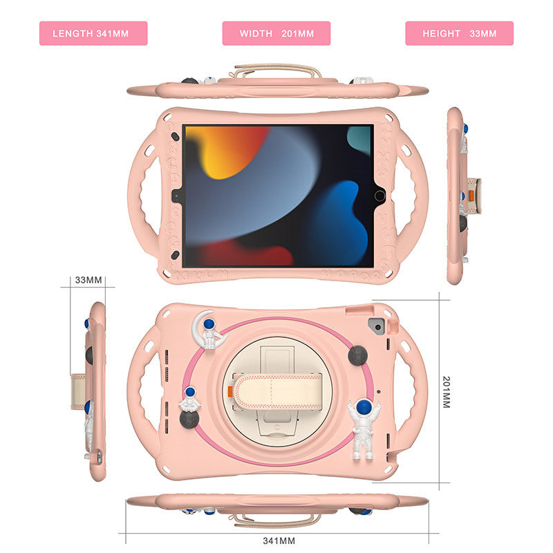 iPad Case Rugged Case with Handle Stand Shoulder Strap for iPad 10.2 Inch 2019/2020/2021-Pink