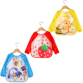 3 Pcs Baby Waterproof Cartoon Long Sleeve Bib Art Smock-A