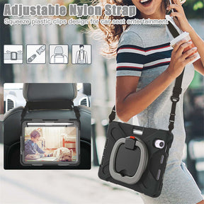 OnePieceB iPad Case For iPad Mini 6 Rugged Shockproof Case With Holder and Shoulder Strap-BlackGrey