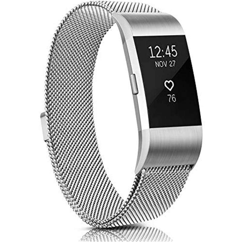 Stainless Steel Magnetic Strap For Fitbit Charge 2 Replacement Bracelets Milanese-Silver