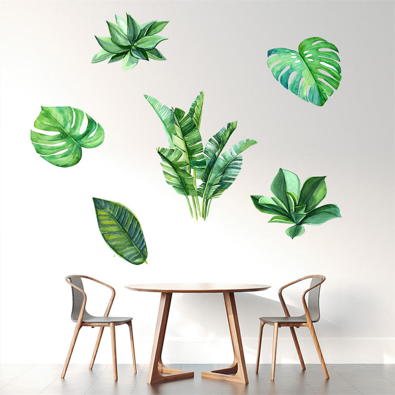 Removable 3D Nordic Green Plants Fresh Leaves Wall Stickers Home Art Decor