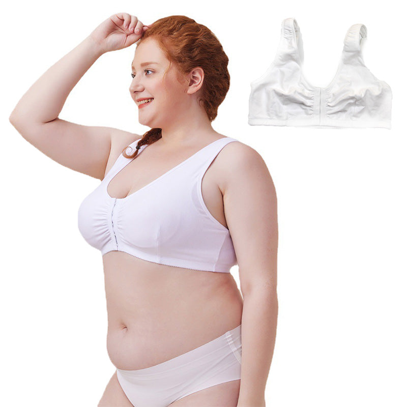 Womens Cotton Bra Front Closure Adjustable Wireless Underwear-White