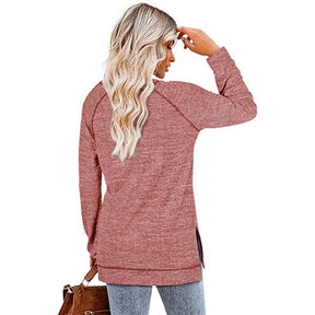 Womens Fall Crewneck Tunic Tops Loose Long Sleeve-Skin Red