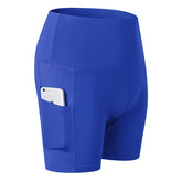 Women Yoga Shorts With Pockets High Waist Running Fitness Leggings Sports Quick Drying Tight Pants 2049-Blue