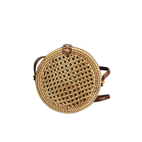 Womens Round Crossbody Rattan Bag Boho Braided Handbag-2