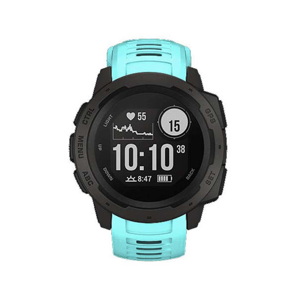 For Garmin Instinct Watchband Soft Silicone Adjustable Replacement Strap 22MM Black Steel Buckle-Teal